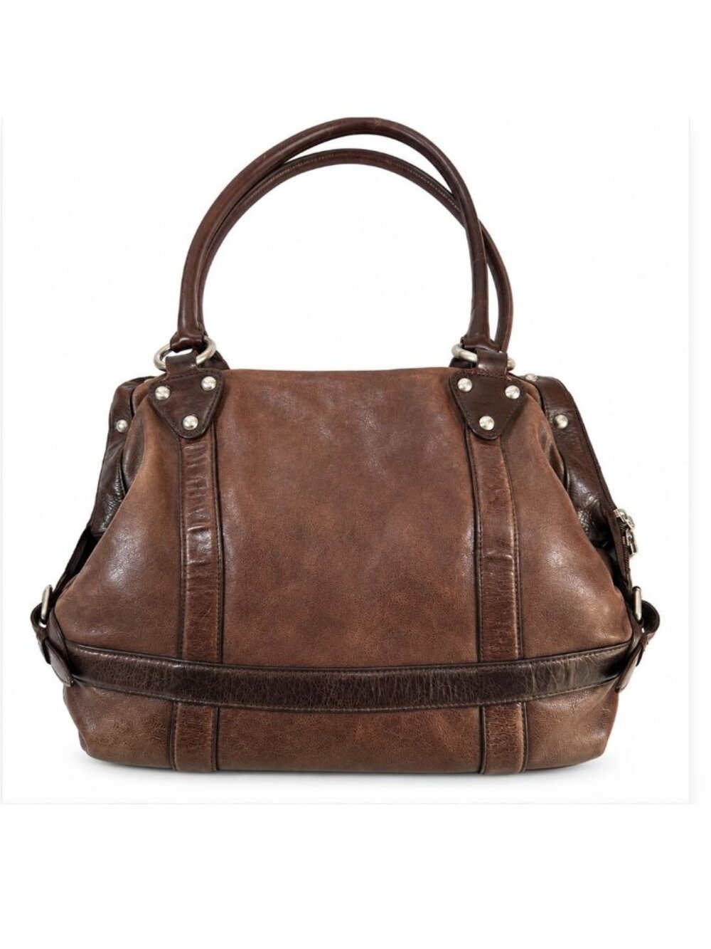Hobo International Dark Brown Leather Shoulder Bag Pockets Slouchy Satchel Tote